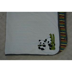 Gymboree Panda Bears Baby Blanket Stripes Gray White Bamboo Orange Green 2008